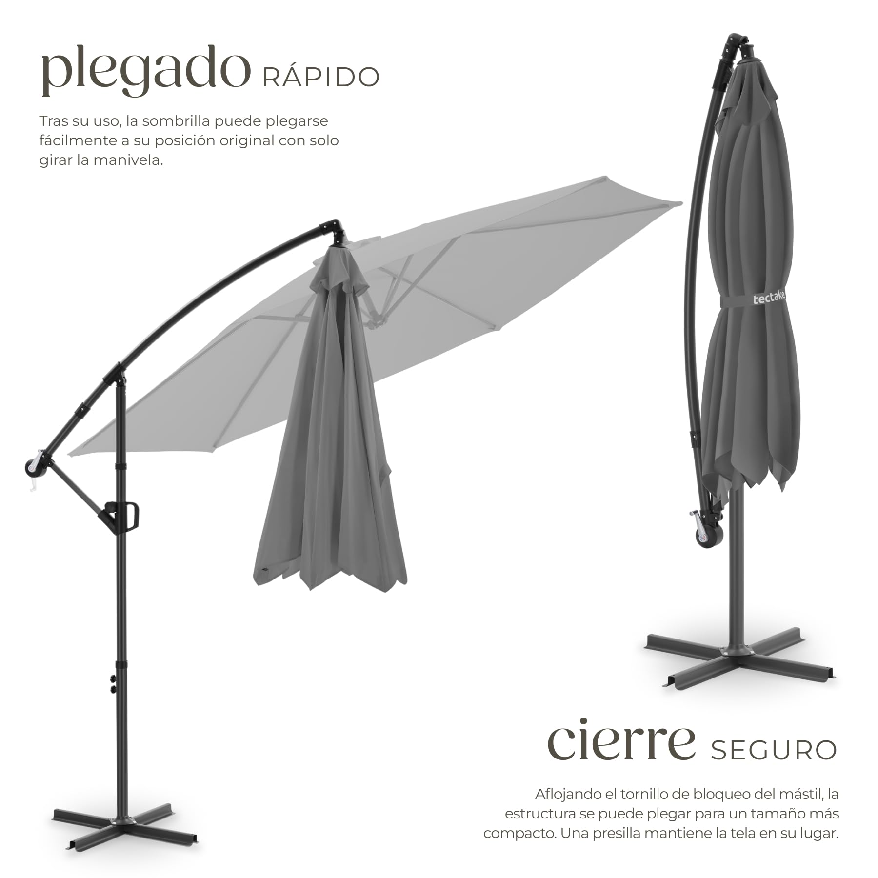 tectake® Sombrilla Terraza Exterior con Manivela Inclinación Regulable, Parasol Terraza Exterior con Doble Techo y Funda Protectora, Sombrillas Jardin Grandes, Muebles Jardin - 3 x 3 m