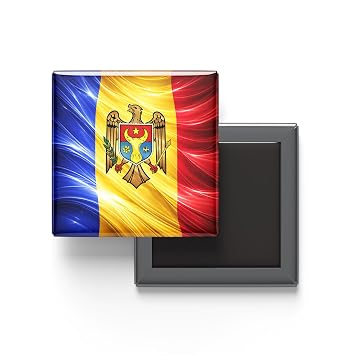 Moldova - Abstract Efektli Bayrak - Bask l  Kare Buzdolap Magneti