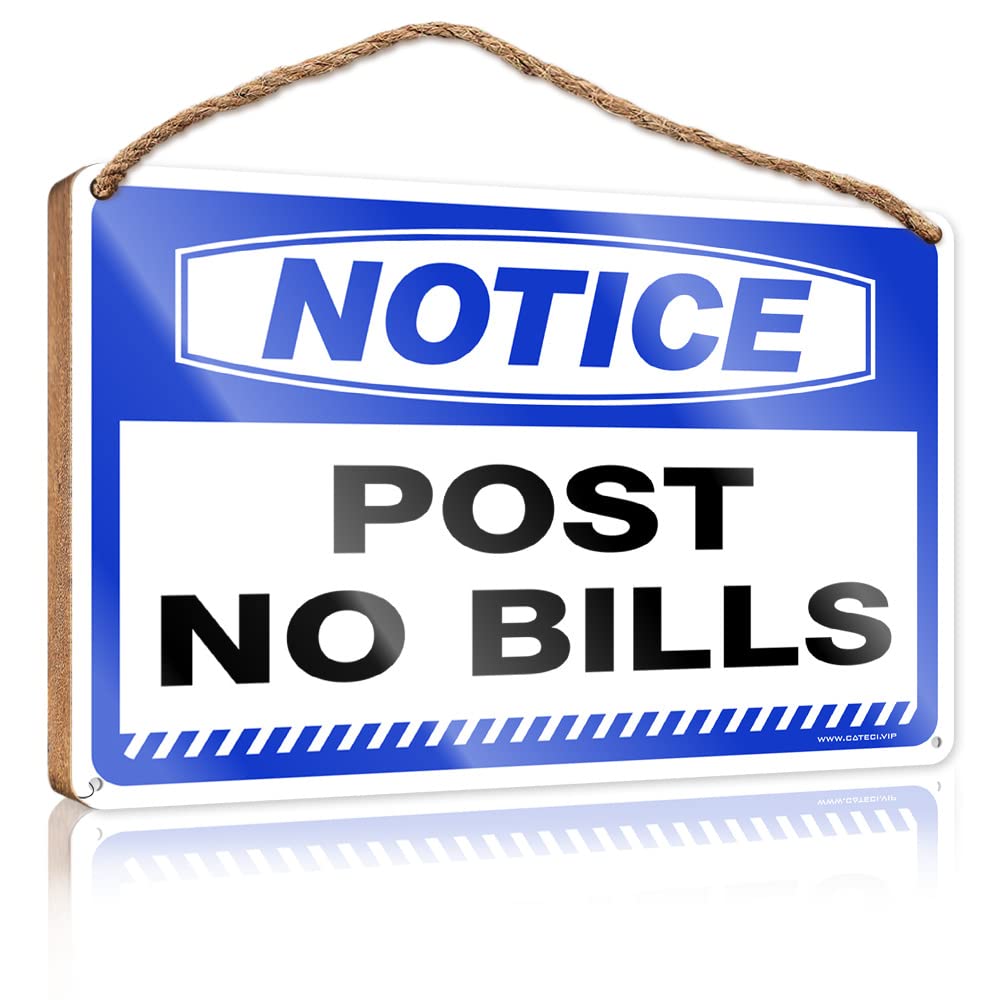 FRINTOXA Home Hanging Sign Notice Post No Bills Wooden Sign(15X28CM)