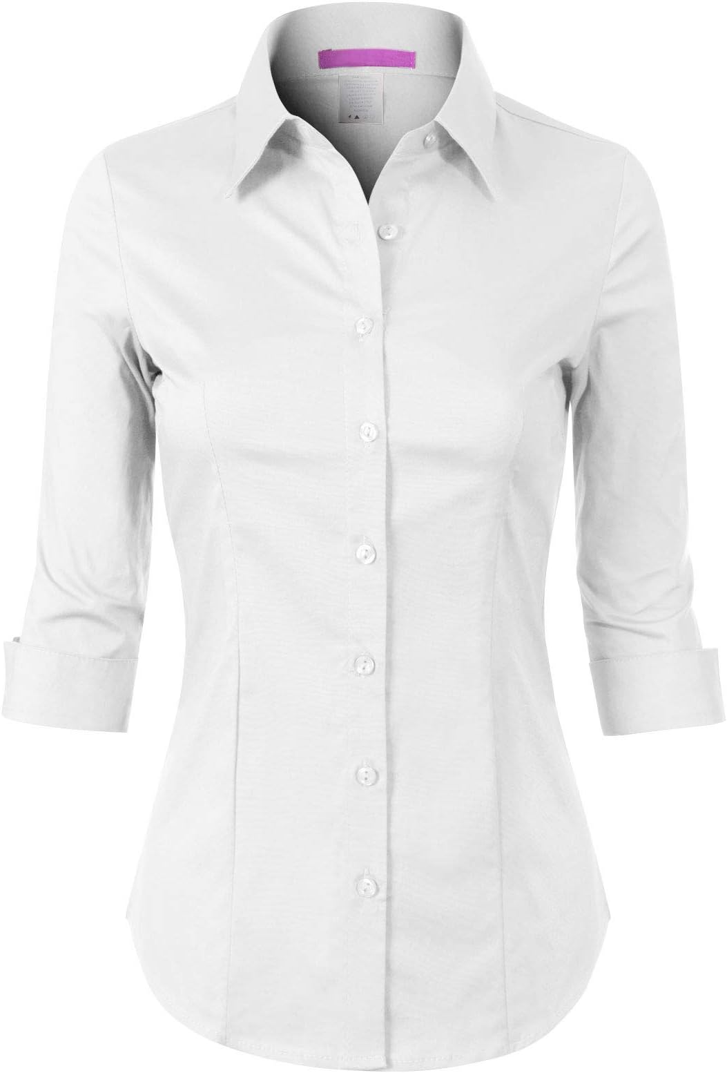 Design by OliviaWomen's 3/4 Sleeve Stretchy Button Down Collar Office Formal Casual Blouse Shirts Top