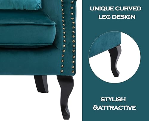 Miniatura 36 de Kmax Silla de club de terciopelo con diseño de trono copetudo de mediados de siglo, asiento acolchado, patas de madera, para el hogar, club, Tela