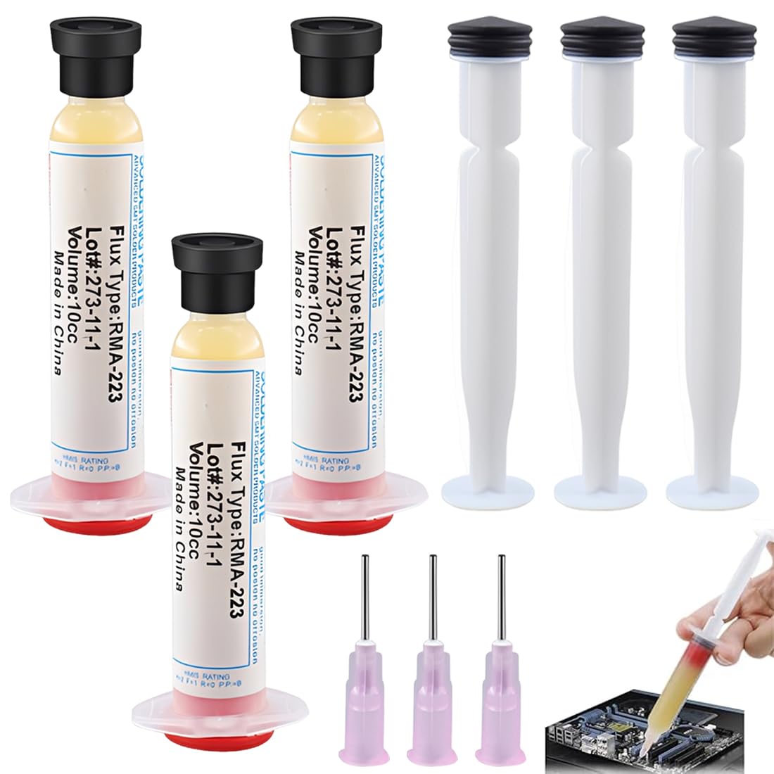 Set de 3 piezas estaño para soldar electronica 10g para Electrónica,Incluye Malla Desoldadora 2mmx1,5m – Flux No-Clean para SMD/PCB/Componentes