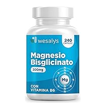 Magnesio Bisglicinato 240 Capsule (fino a 4 mesi) I Forma Chelata I Magnesio glicinato. Con Vitamina B6, Organico, Magnesium glycinate, Integratore Muscoli, Sistema Nervoso, Stress, Ossa. Wesalys