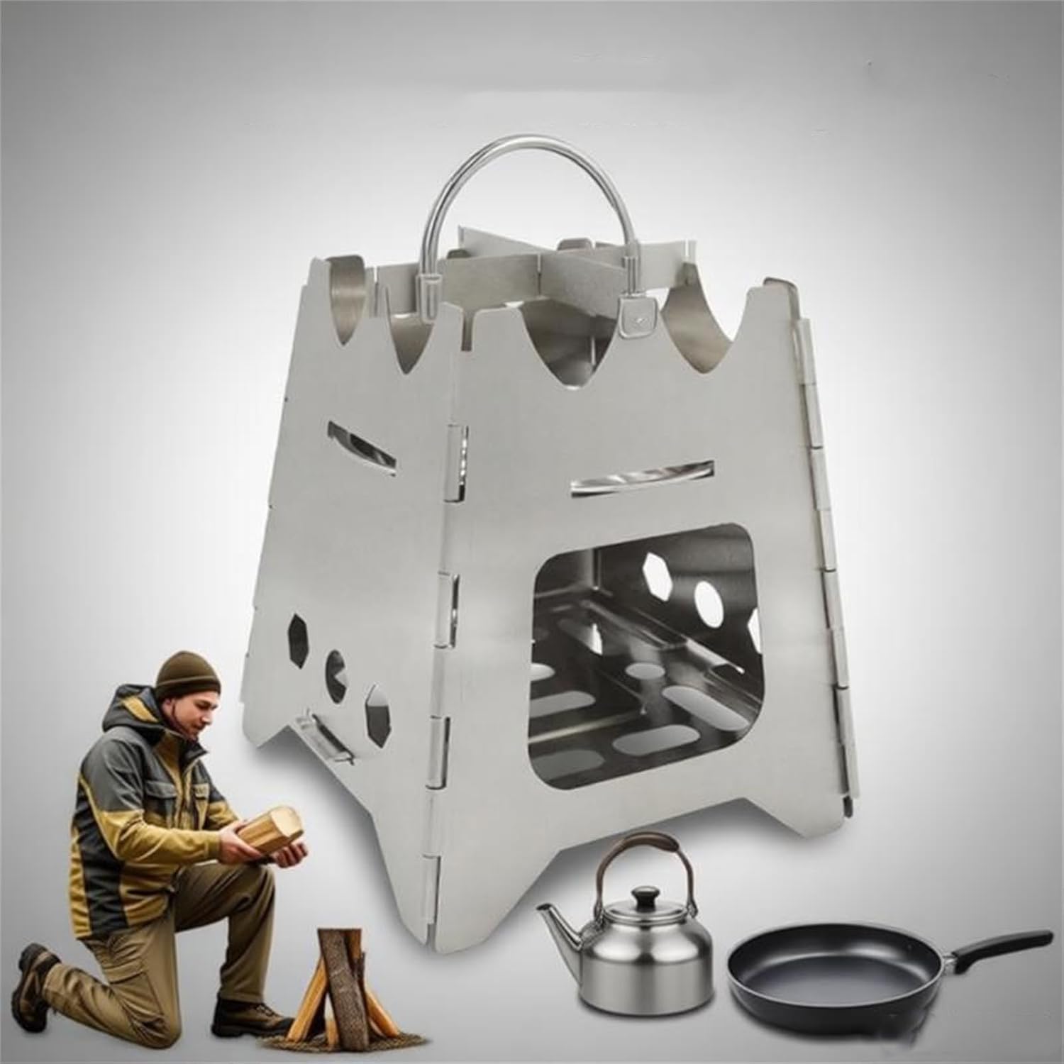 Stainless Foldable Outdoor Camping Wood Stove Hiking Backpacking Firewood Stove Folding Windproof Wood Burning Burners Cooking Burners