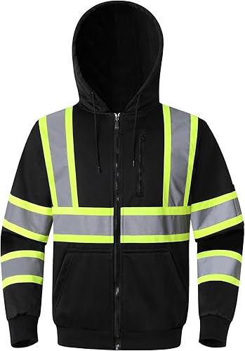 Miniatura 6 de Kazsaifo Sudaderas con capucha de seguridad de alta visibilidad para hombres y mujeres, clase 3, reflectante, con cremallera completa, sudadera de
