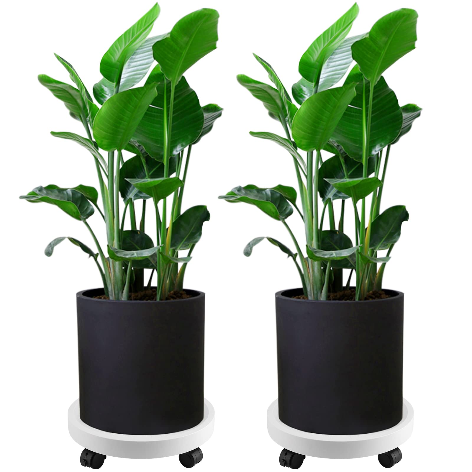 JOIKIT Lot de 4 paniers ronds de 33 cm avec 4 roues, capacité de 59,9 kg, support à roulettes pour pot de fleurs d'intérieur et d'extérieur, blanc