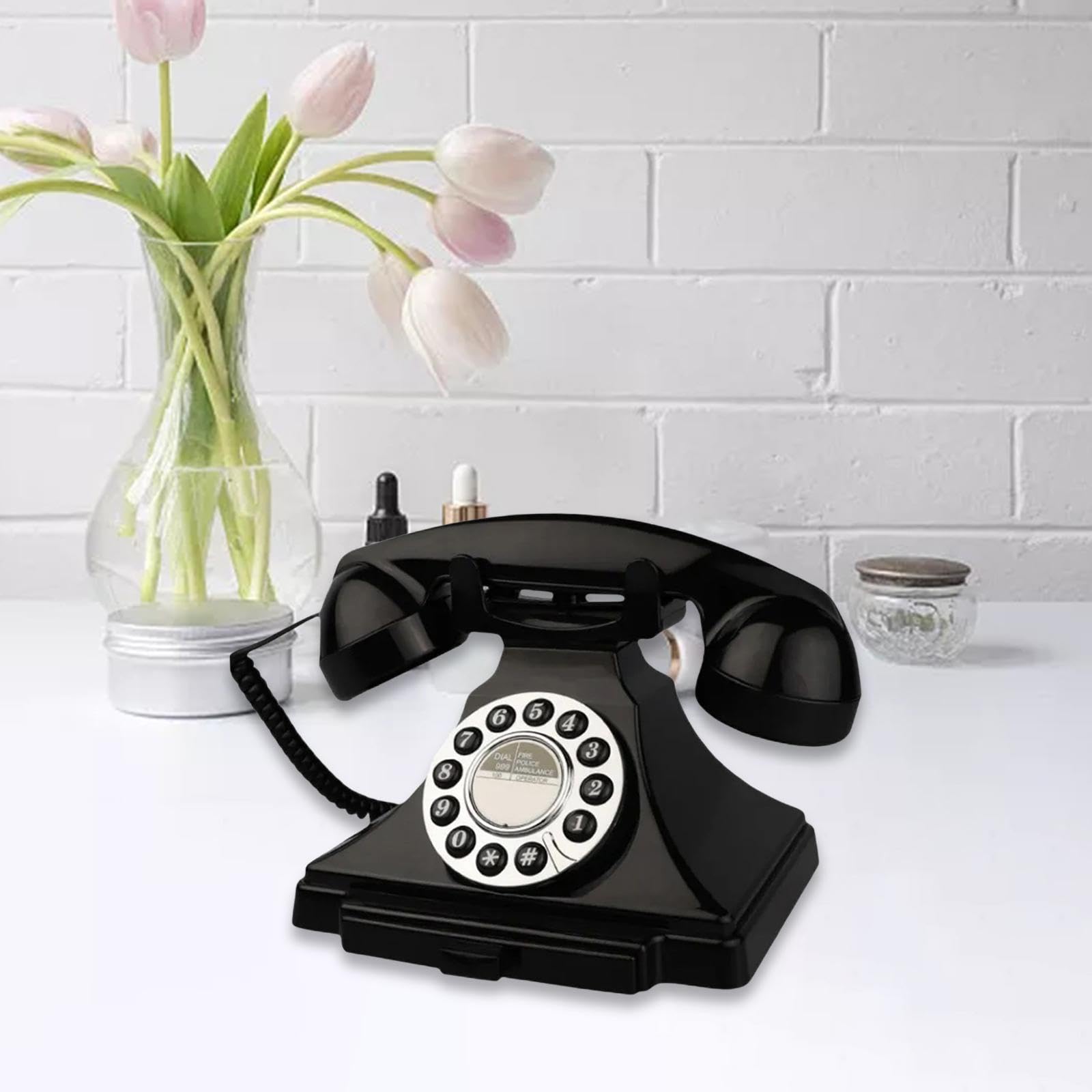 Teléfono Retro Libro de Mensajes Grabadora de Audio Modelo Fijo Grabadora Decorativa Material PP Adecuada para Fiestas Reuniones, Negro, Individual