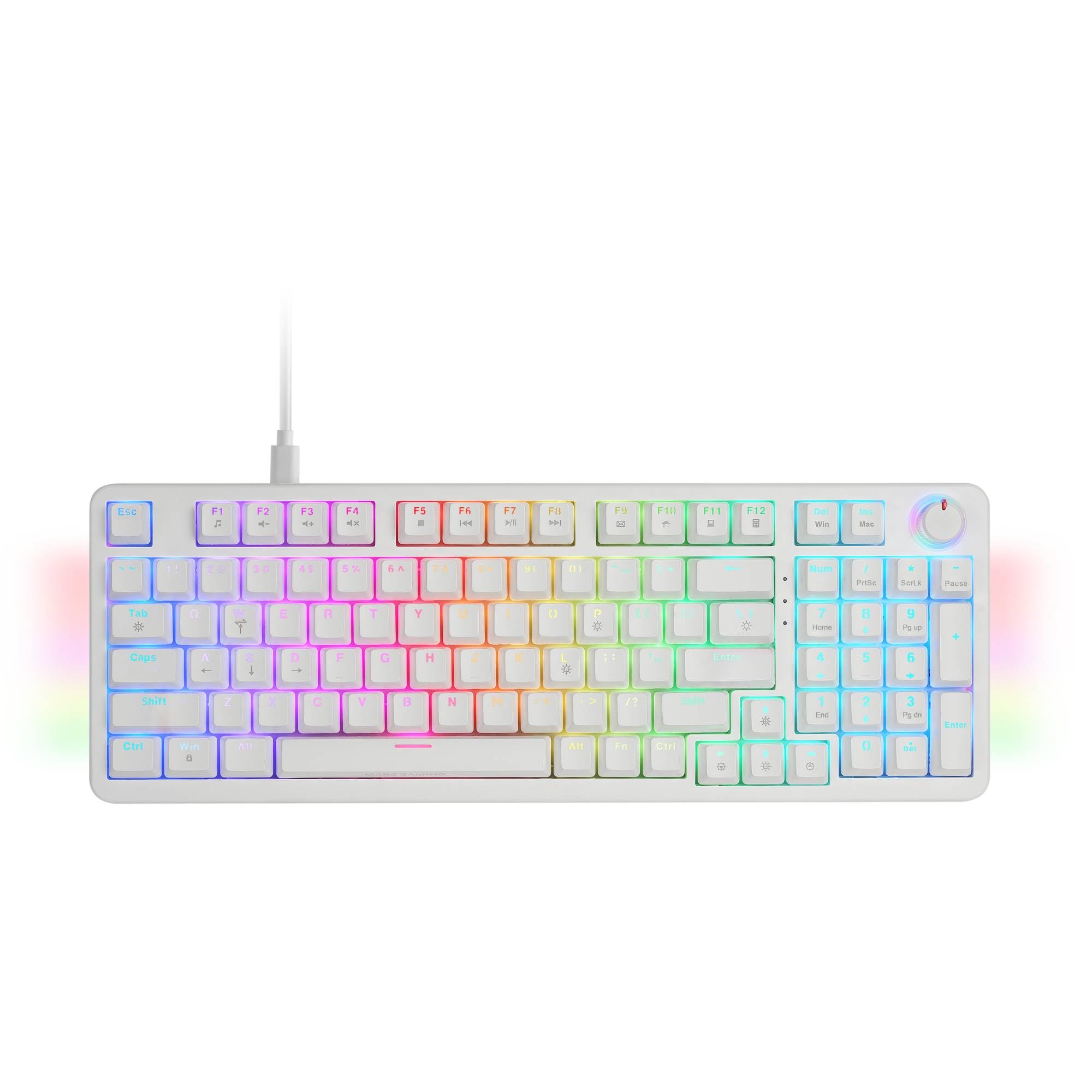 Mars Gaming MKPRO, Spanish, Full Mechanical Gaming Keyboard, RGB Chroma, Hot-Swap Mechanical Switches, Antighosting, Control Wheel, Advanced Software, Multiplatform, Blue Switch, White