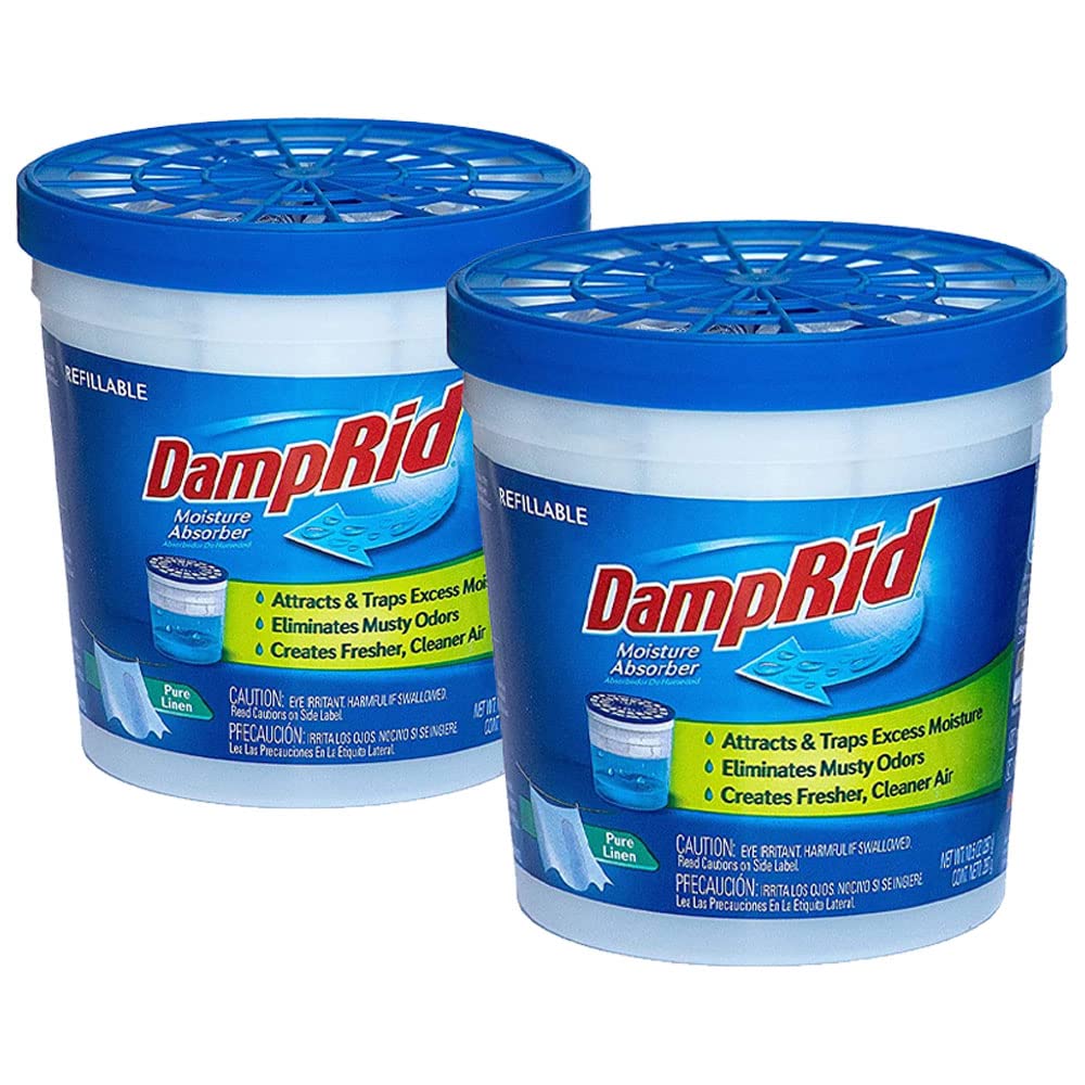 DAMPRID Refillable Absorber, Pure Linen Twin Pack (2 x 10.5 Oz. tubs) | Attract and Trap Excess Moisture Eliminate Musty Odors at The Source and Create Cleaner, Fresher Air