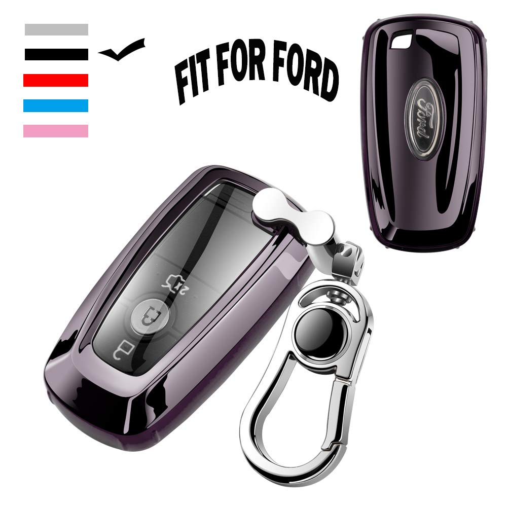 Ford Car Key Fob Cover,for Ford Edge 2018-2019, Ford Mondeo 2018-2019,Raptor 2018-2019,Mustang 2018-2019 TPU Protector Key Fob Case Smart Car Remote Holder Car Key Shell with Keychain