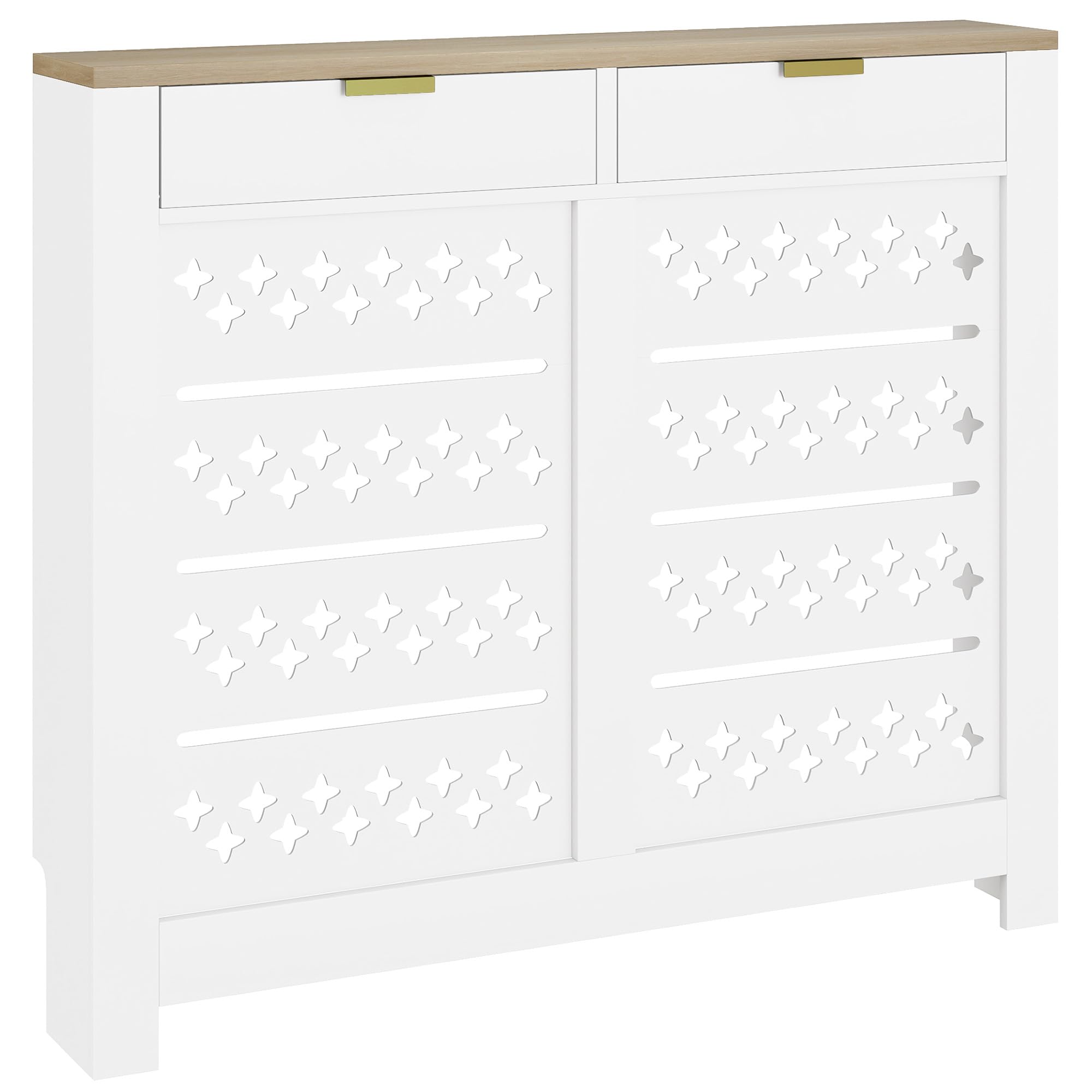 Rackhams White Heater Cover With Flip Drawer And Top Shelf 108 X 19 X 95.5 Cm - Radiator Cover - Particleboard, Mdf
