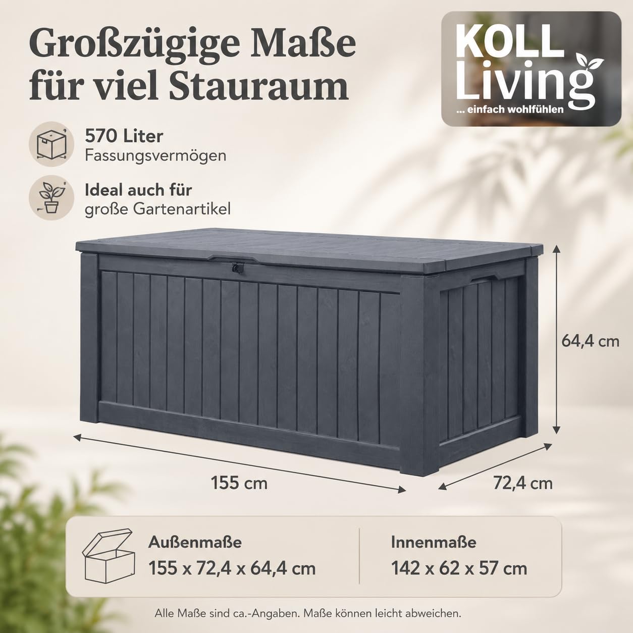 Cassapanca/cuscino Box koll Living 570 litri L 100% impermeabile L uebler con ventilazione non odore/muffa L moderno effetto legno L Deckel portata fino a 250 kg (2 persone)