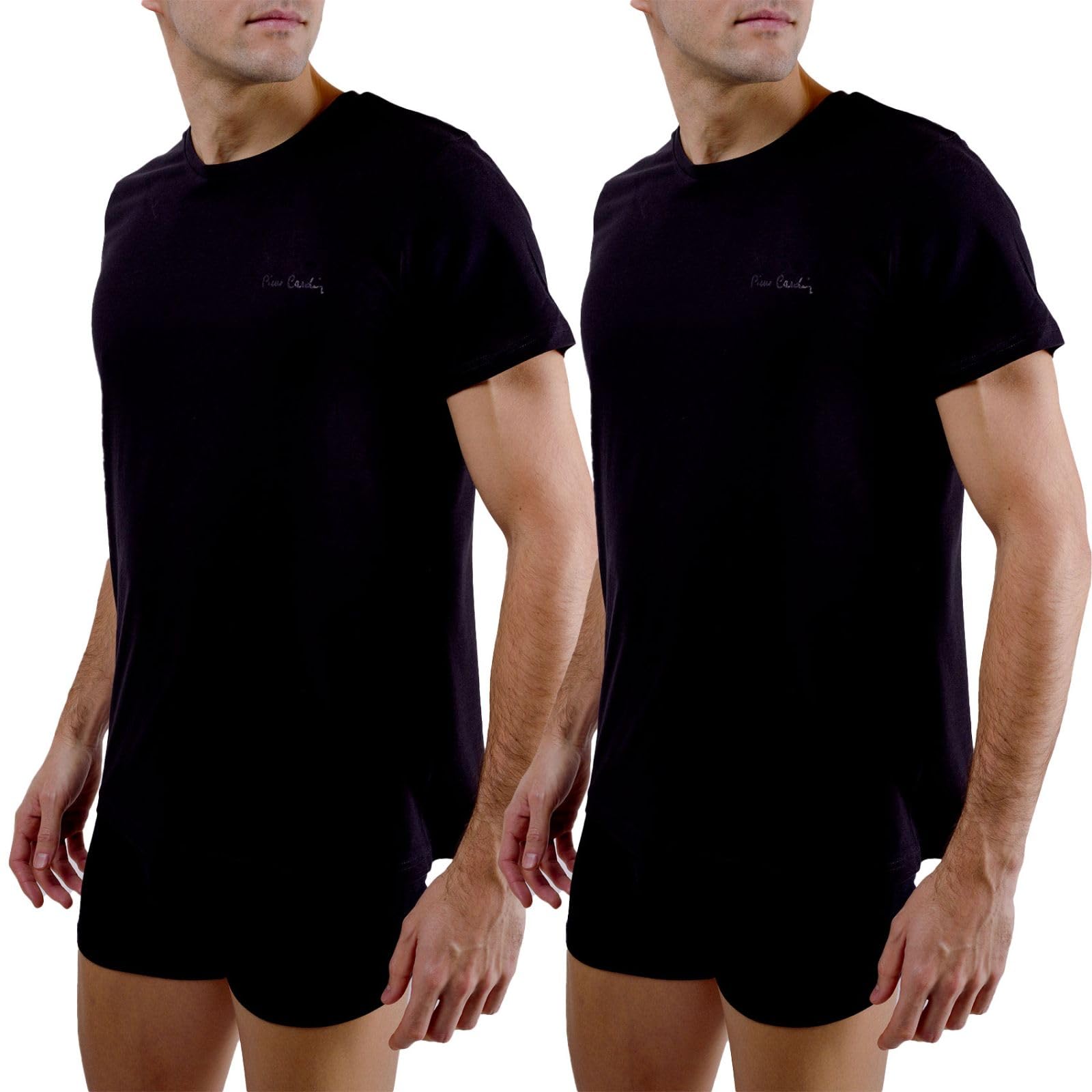 pierre cardin underwear T-Shirt für Herren, Baumwolle, Signatur, Rundhalsausschnitt, mit Stickerei, Schwarz (2 Stück), Schwarz, XXL