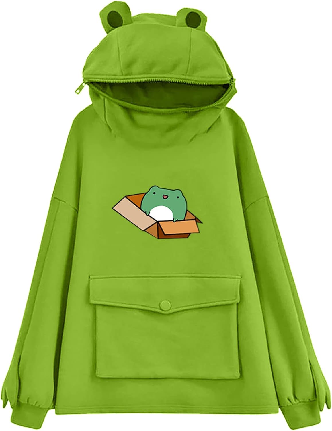 Wadonerful Women Frog Hoodies Pullover Zipper Mouth Aesthetic Kawaii Sweatshirt with Large Front Pocket Cute Cosplay Costume : Patio, Lawn & Garden