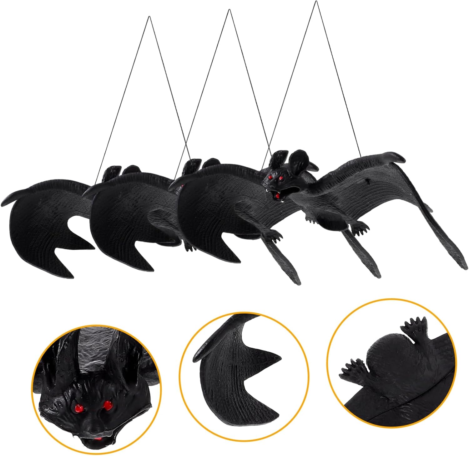 3pcs Realistic Bat Pendant for Halloween Decoration Safe Hanging Bats for Outdoor and Indoor Use for Spooky Theme Parties and Garden Layouts
