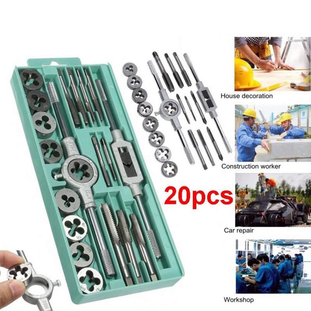 Hetkrishi 20pcs Metric Tap and Die Set Thread Tool M3 to M12 Thread Repair Plug Metric Wrench Die Holder 2