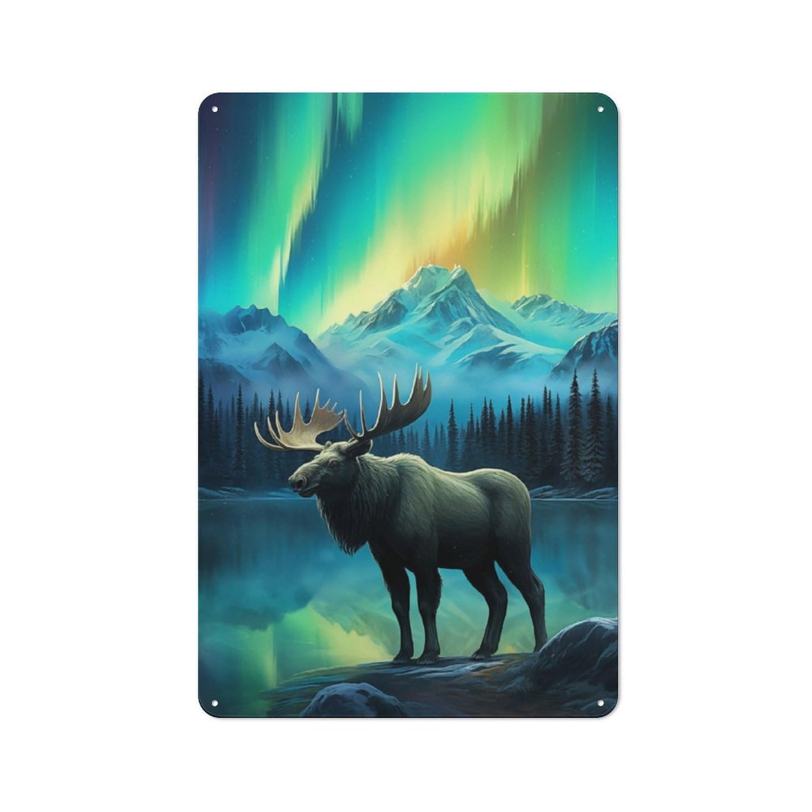 Junmoney Aurora Stag Deer Northern Retro Metal Wall Sign 30X20cm With For Garage Wall, A Decorative Metal Sign For Garages And Workshops