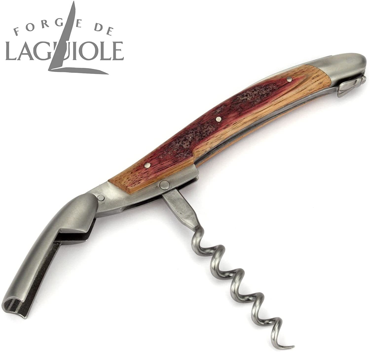 Forge de Laguiole Sommelier Fasseiche Matt, handgefertiges Kellnermesser weiches Lederetui + Poliertuch