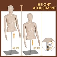 Vista 6 de Maniquí femenino Torso Forma de vestido Maniquí de costura 39-56 pulgadas altura ajustable vestido modelo maniquí cabeza de exhibición vestido