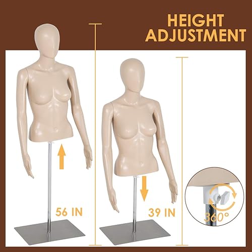 Miniatura 6 de Maniquí masculino femenino con forma de torso, maniquí de costura, 39-56 pulgadas42-59 pulgadas, altura ajustable, modelo de maniquí, cabeza de