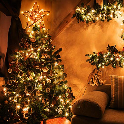 Awinking Rattan Natural Christmas Star Tree Topper, Lighted Up Christmas Tree Topper With 8 Modes 50 Led Usb Powered Copper Fairy Lights, Rustic Farmhouse Xmas Tree Topper Star Christmas Decorations #TOP7