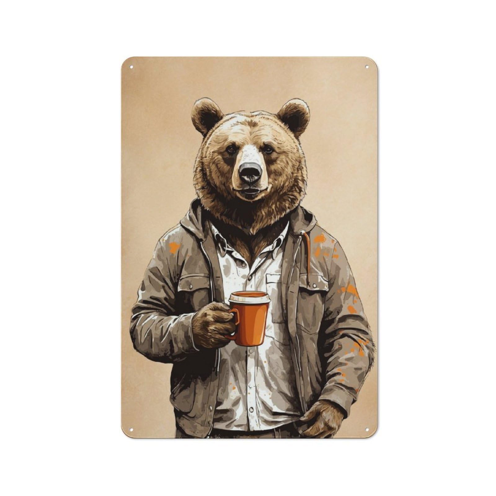 Junmoney Coffee Bear Nostalgic Metal Wall Sign 30X20cm, Classic Pub Decor For Bar, Kitchen, Garage Or Games Room