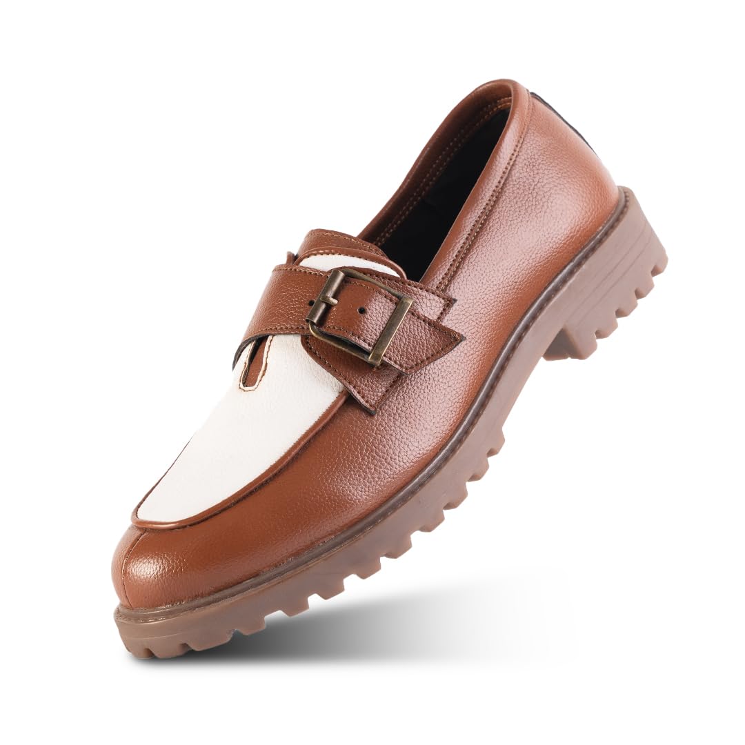 monkstory Cosmopolitan Buckled Loafers - Tan/White-picture-36