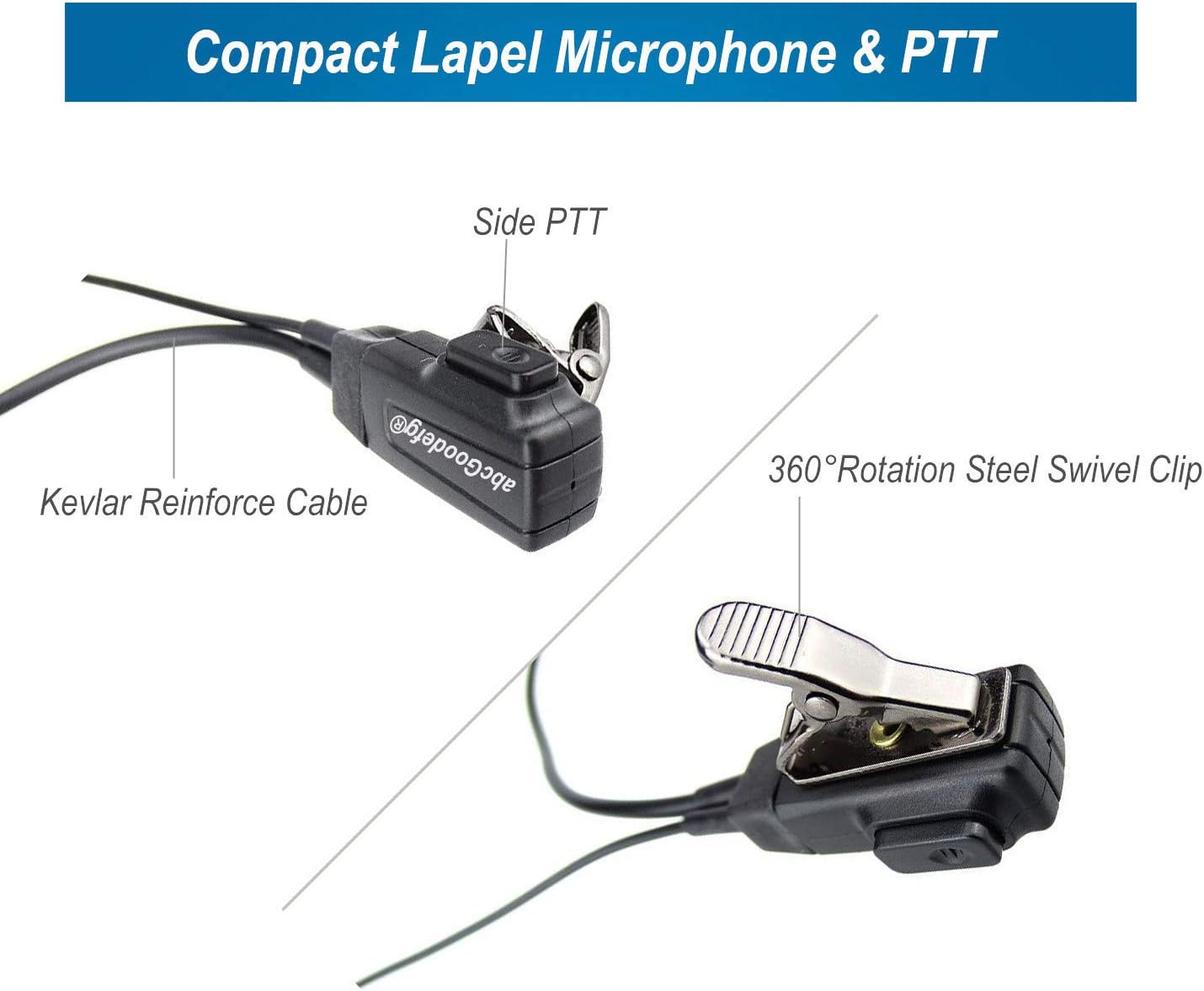 Compact lapel microphone and PTT unit with swivel clip