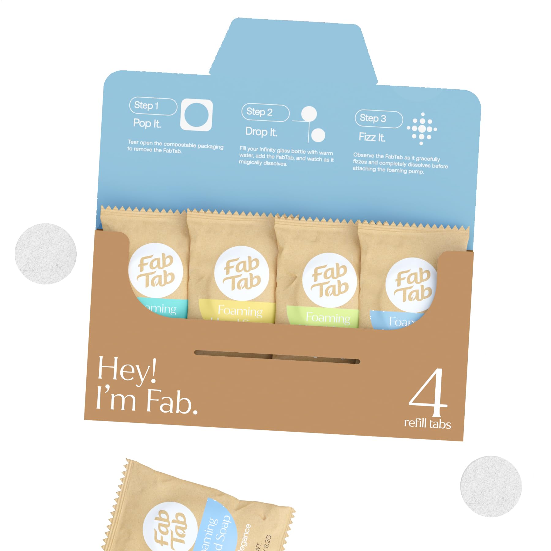 Fab TabFoaming Hand Soap Kit - Natural Hand Soap - Bathroom Hand Wash - Plant-Based - No Harsh Chemicals - Variety scents - 4 Pack. Makes 4 x 11.9 fl oz (Bottle Not Included)