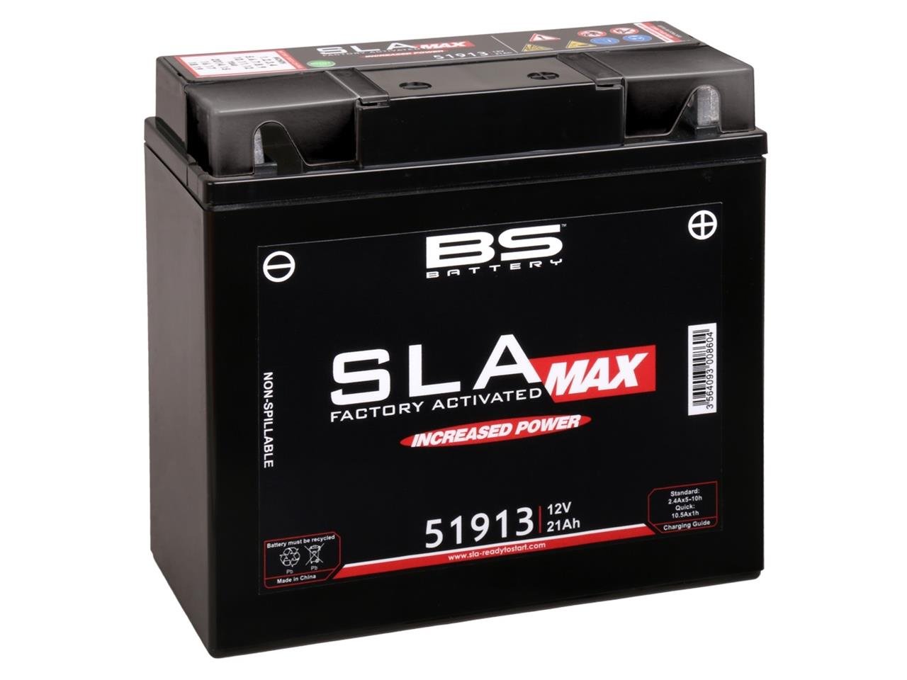 BS Battery 300860 51913 AGM SLA MAX Motorrad Batterie, Schwarz 
