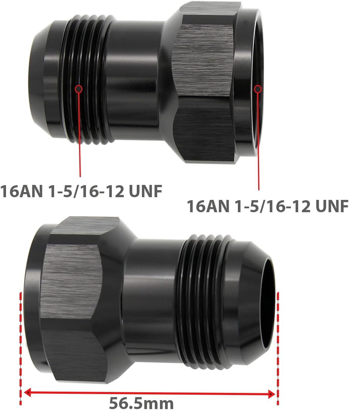 Aluminum 16AN Female to 16AN Male Extender Fitting, AN16 extensions Adapter Connector with O ring, Black