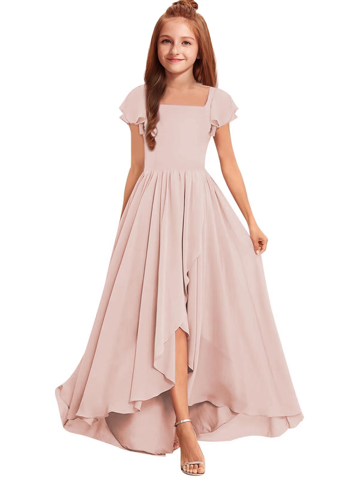 MRHUSH Junior Bridesmaid Dresses Chiffon Long Flower Girl Dress for Teen Girls Formal Wedding Party Dress Pageant Gowns