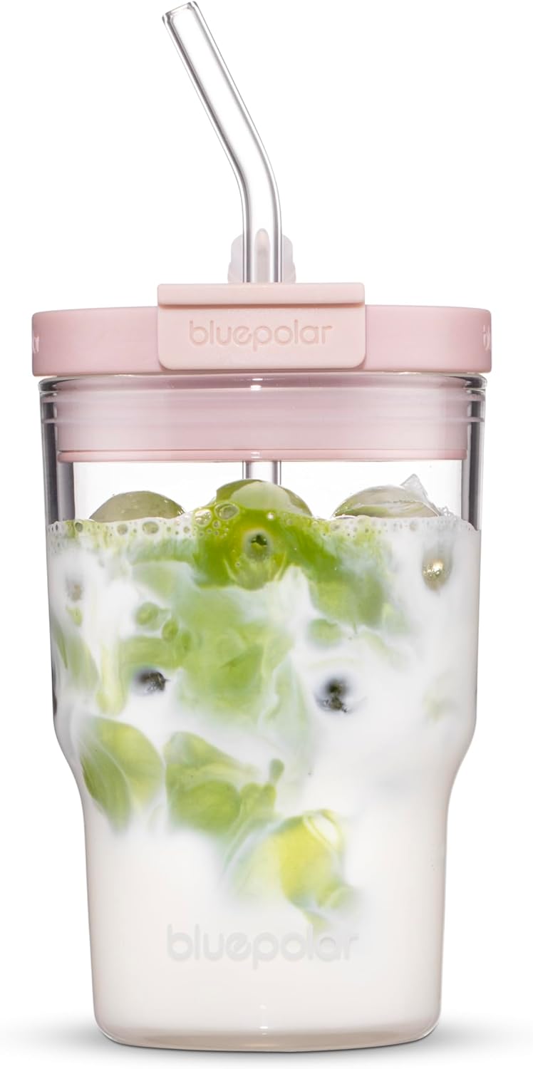 16oz/480ml Iced Coffee Glasses with Lids and Straws,Car Cup Holder Friendly, Leakproof Portable Tumblers for Cold Brew, Juice & Smoothie, Ideal for Travel, Office & Gym, BPA-Free Reusable(Pink)