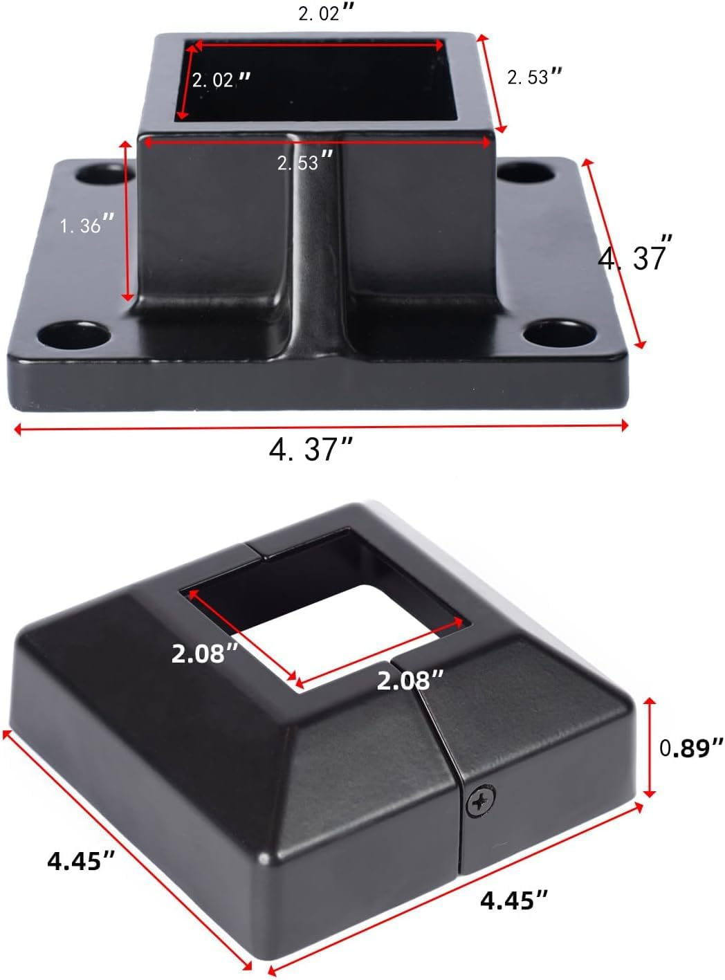 2" Square Premium Base Flange and Covers Set for Home Improvement and Tools, Aluminum,Black