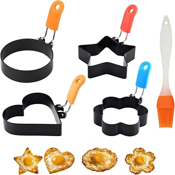 5 Pcs Egg Rings for Frying, Steel Fried Egg Ring with Anti-Scald Folding for Household Kitchen Cooking Eggs Frying Breakfast Mini Burger