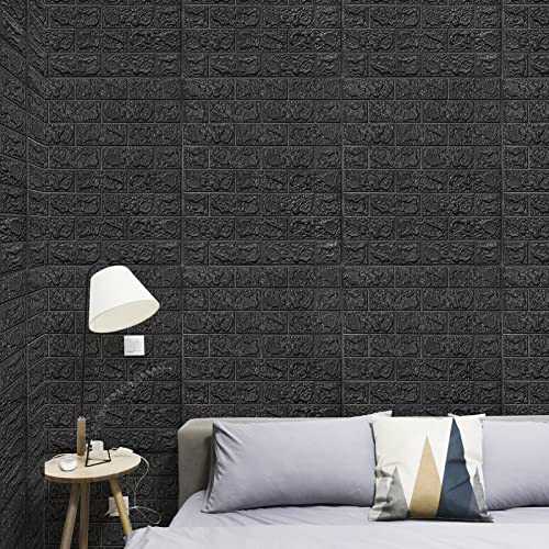 Art3D 10 Pcs 3D Brick Wallpaper In Black, Faux Foam Brick Wall Panels Peel And Stick, Waterproof For Bedroom, Living Room, And Laundry Decor (14.5Sq.ft) #TOP5