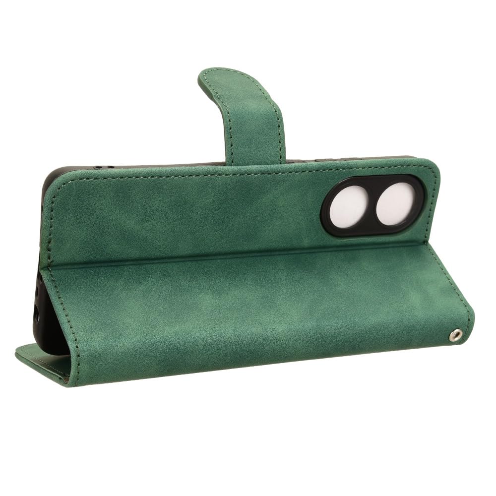 RankOne Custodia A Portafoglio In Pelle Per OPPO A58 (4G) - Copertina Con 3 Slot Carte, Tasca Monete E Supporto, Grigio Quadrifoglio