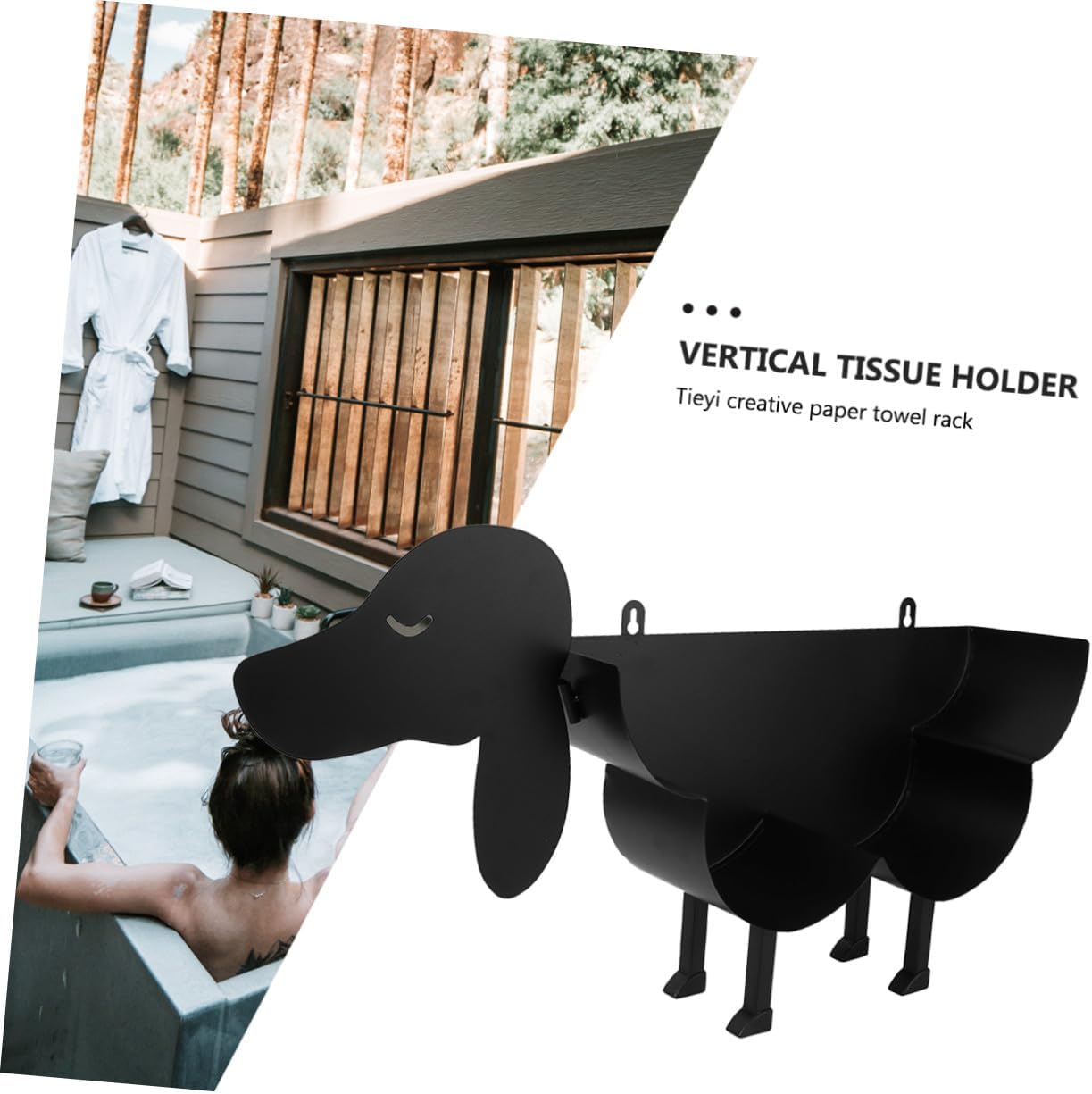 Dog Toilet Paper Holder Standing and Wall Mount Toilet Tissue Storage Stand Roll Holders Black Dog Figure Statue Ornament