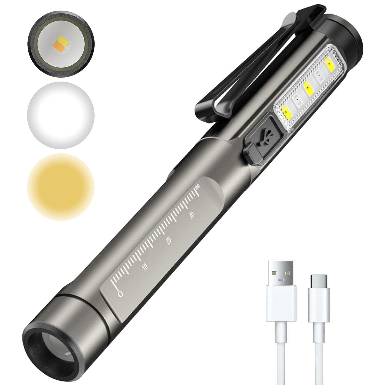 Lampa medyczna do źrenicy, lampa diagnostyczna ze światłami bocznymi, ładowana przez USB, lampa diagnostyczna na długopis, mała i przenośna latarka z kablem do transmisji danych, do wędrówek,