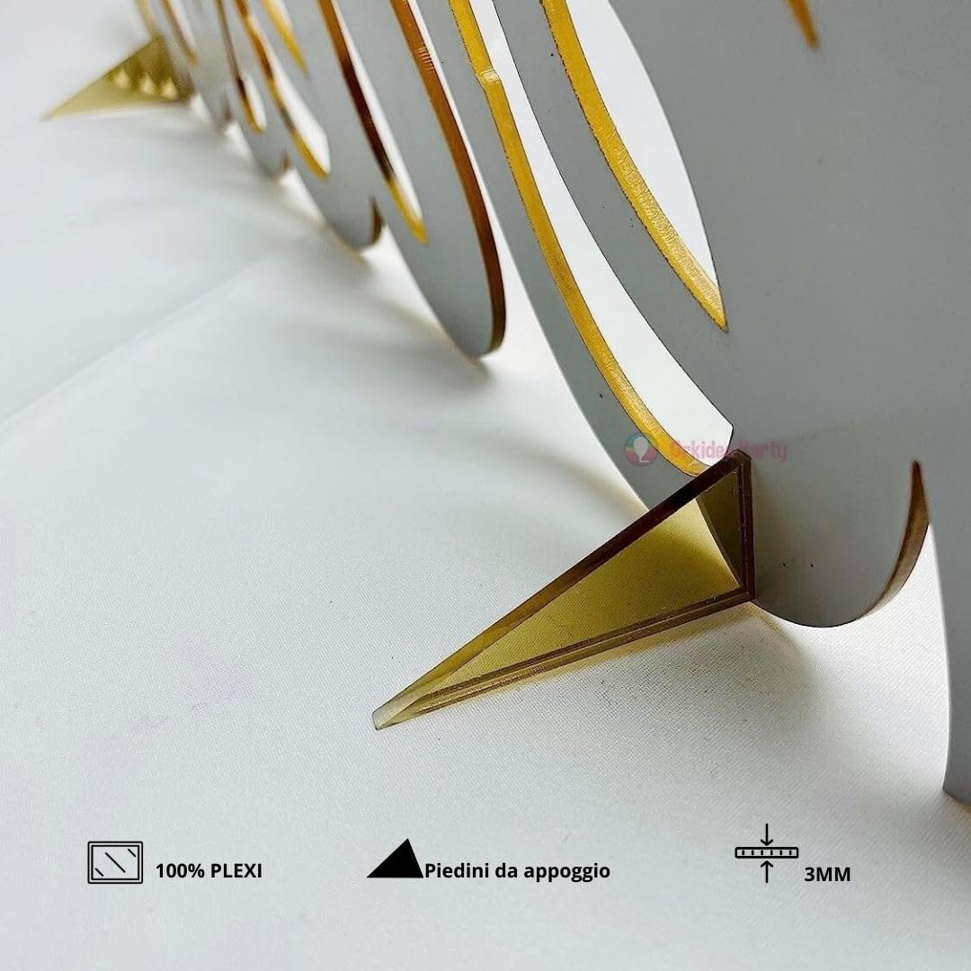 ORKIDEA Party Scritta Nome PLEXIGLASS SPECCHIATO Personalizzabile PLEXI Acrilico, Colori e Misure a Scelta tra H18xL50cm - H25xL70cm Circa. Scritta Spessore 3mm con o Senza Piedini. Made in Italy!
