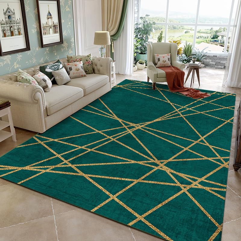 Tapis poils ras doux vert géométrique 200x300cm grand tapis salon cuisine antidérapant
