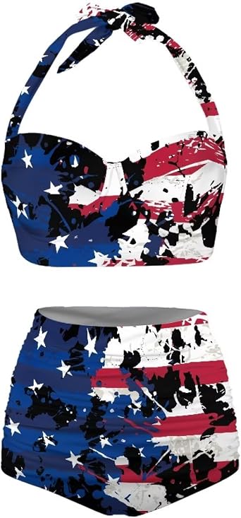 Women Two Piece Swimsuit High Waisted Tummy Control Bikini Sets Halter Ruched Swimwear