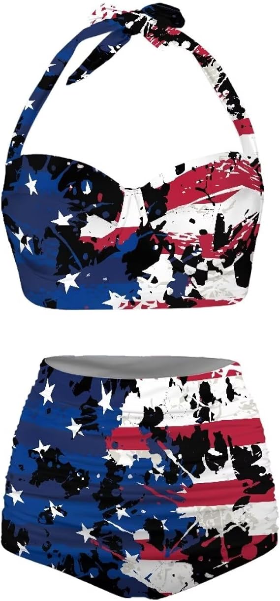 Women Two Piece Swimsuit High Waisted Tummy Control Bikini Sets Halter Ruched Swimwear