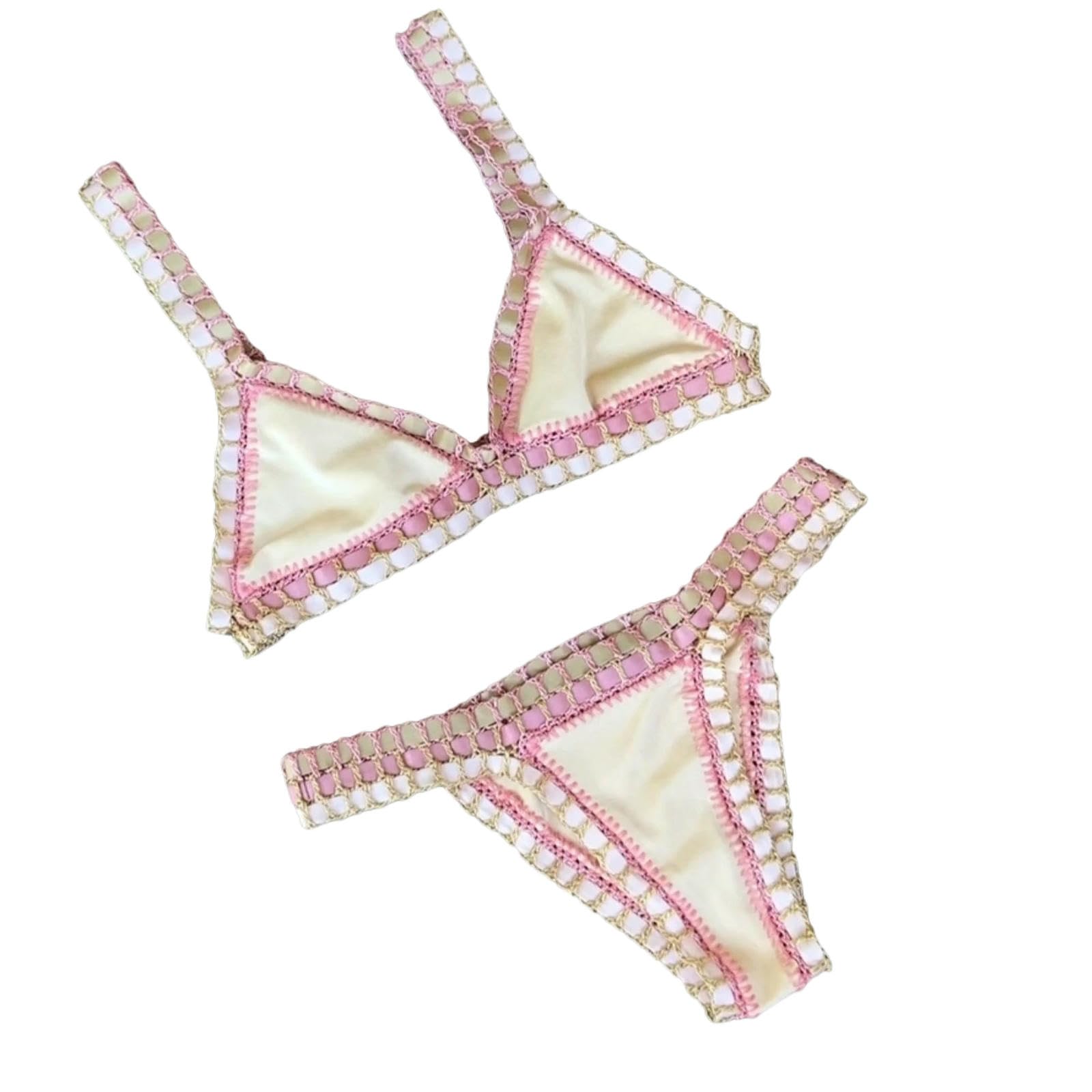 WANGSHUO Damskie jednoczęściowe bikini Kąpiel w róży szydełkowe Bikini-bikini9-m
