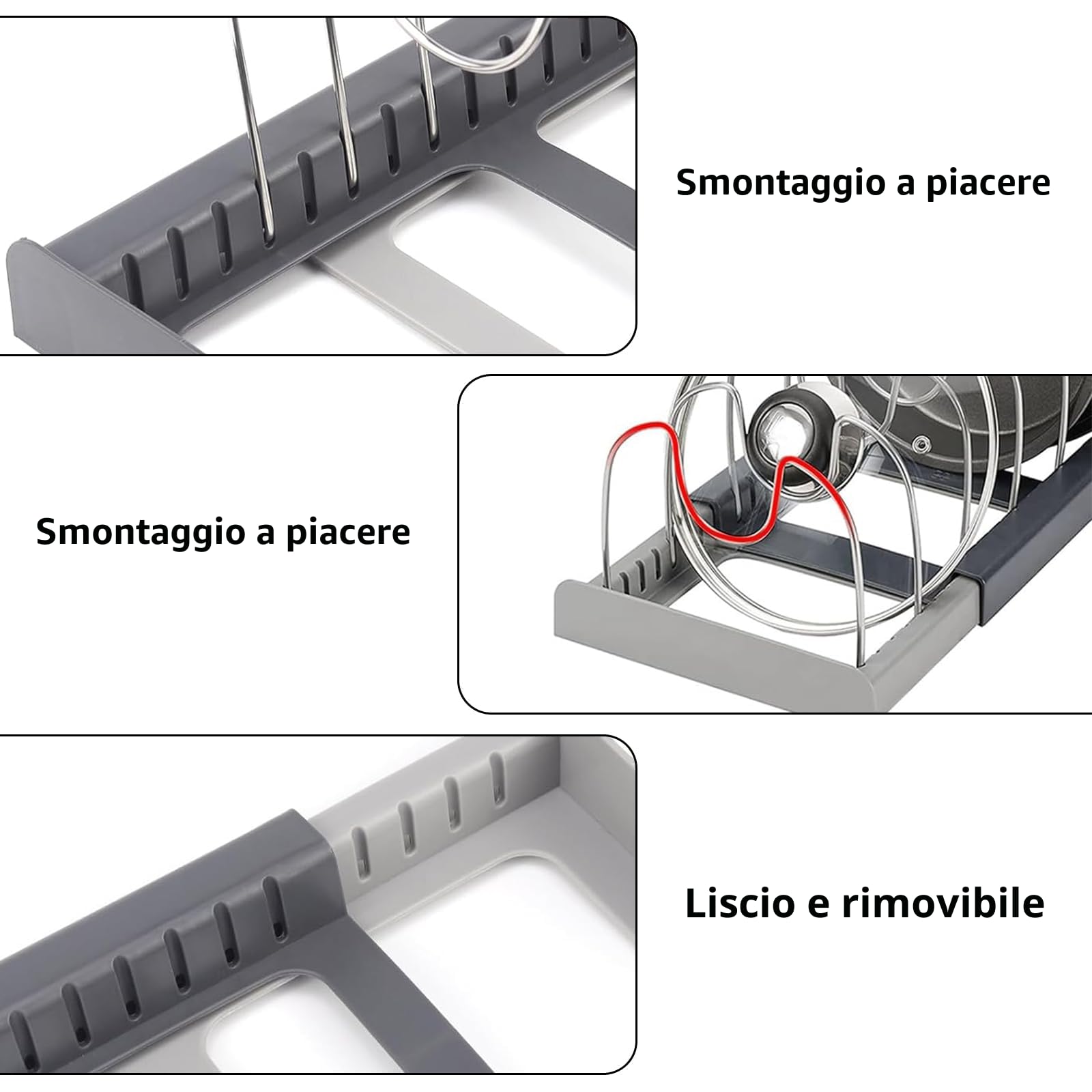 Porta Coperchi Pentole Allungabile in ABS, per padelle espandibili, per cassetti, con 7 scomparti regolabili per coperchi, padelle, organizer da cucina