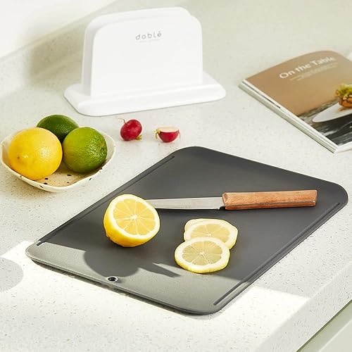 Miniatura 6 de doblé Tabla de cortar flexible antiarañazos para picar, sin arañazos, ranuras para jugos con mango de fácil agarre, antideslizante, apta para