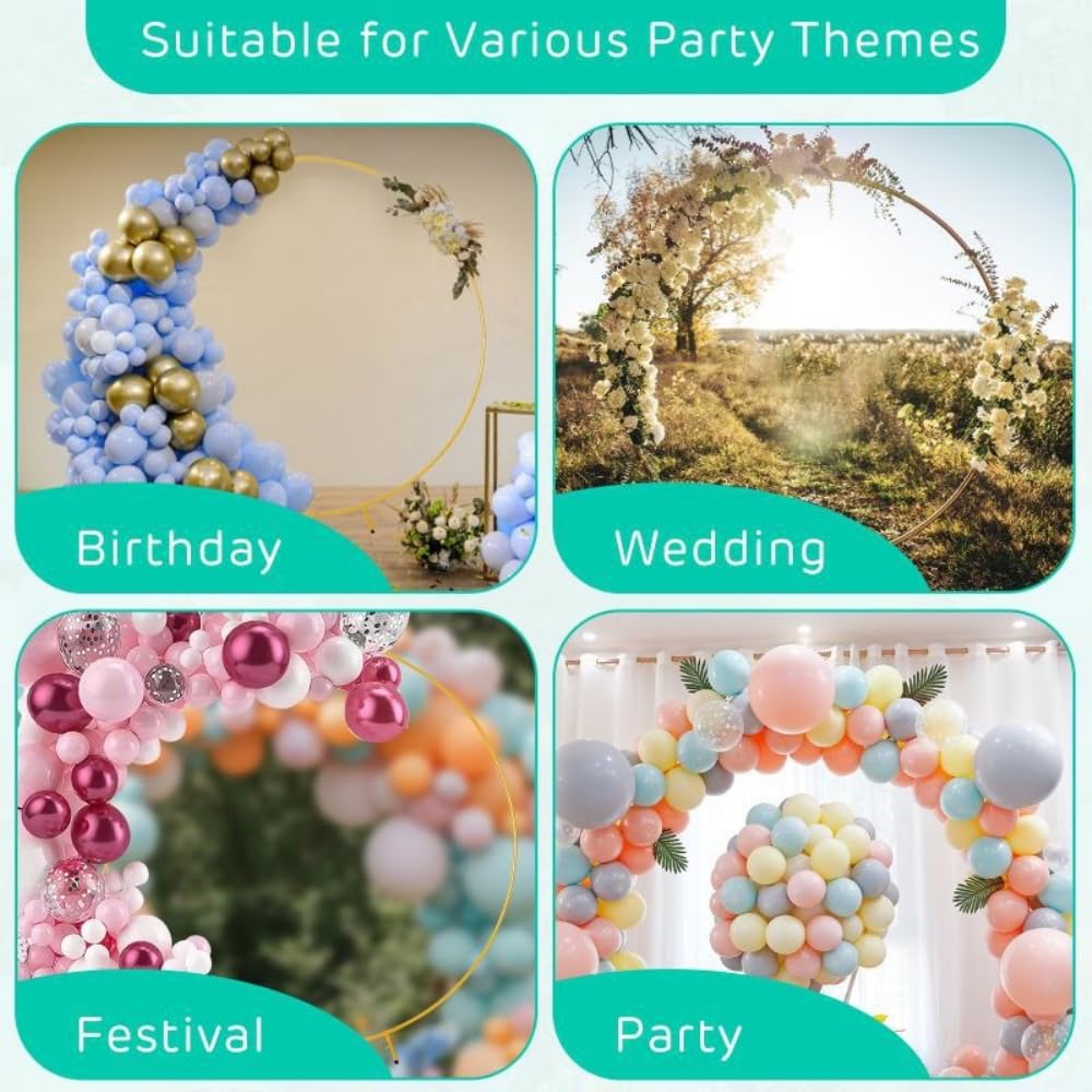 Metall Ballonbogen Set,Runder Hochzeitsbogen Rahmen mit Zubehör | Ballonbogen Ständer mit Befestigungsteilen,DIY Hintergrund für Blumen,Ballons,Hochzeit,Party und Events,1,5x1,5m