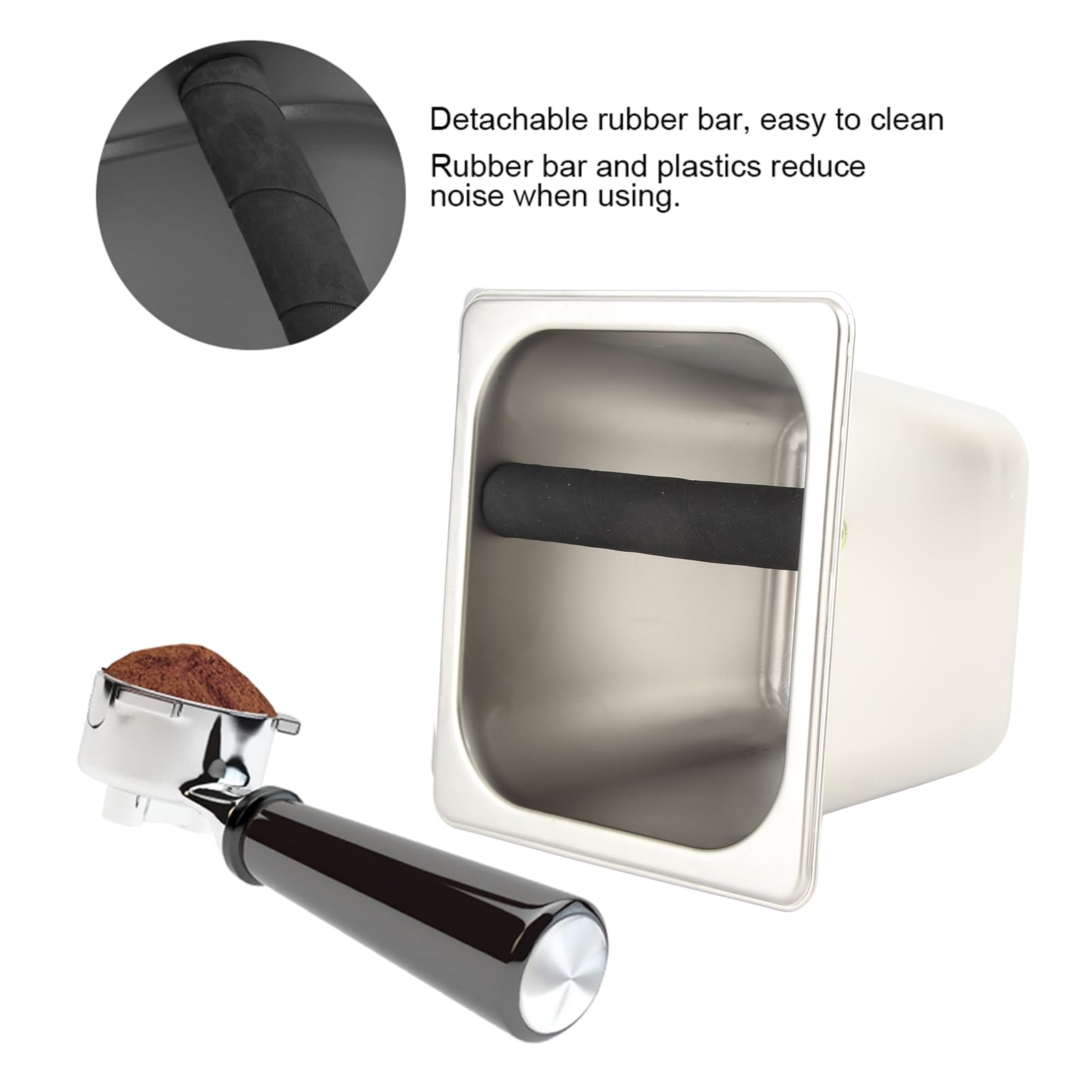 Contenitore residuo di caffè per caffè espresso in acciaio inossidabile Contenitore residuo di caffè con barra di gomma Professionista pesante Design di ciotola profonda (L)
