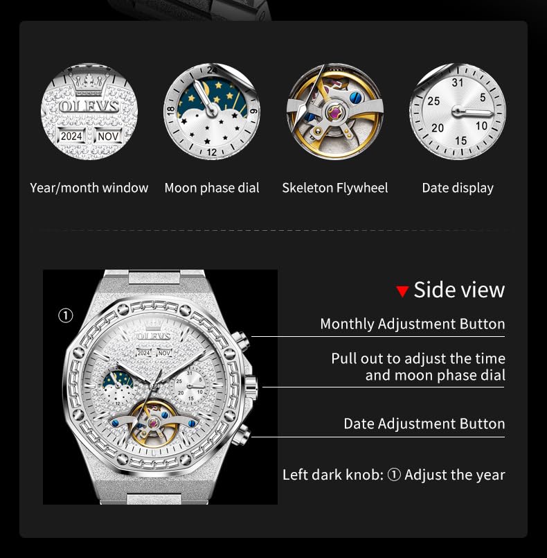Image of OLEVS Automatic Mens Watches Self Winding Mechanical Business Luxury Dress Wrist Watch Stainless Steel Waterproof Luminous Day Date