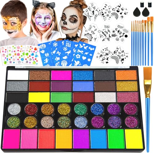 Professional Face Painting Kit for Kids – 42 Color Water Activated Facepaint Makeup Kit, Non-Toxic...